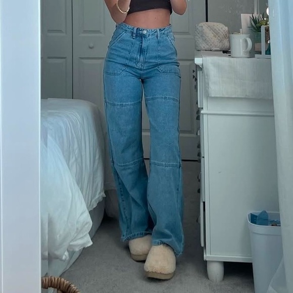 Princess Polly Calcetto Wide Leg High Waist Denim Jean Size 4 - Picture 3 of 16